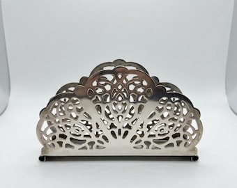 Vintage Leonard Silver Plated Napkin Holder – Ornate Filigree Floral Design, Hong Kong