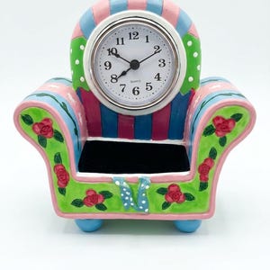 Vintage Milson & Louis Hand Painted Ceramic Armchair Clock - 90s Kitsch Valet Catchall