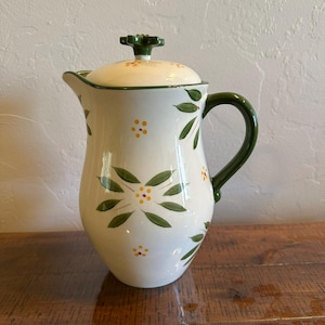 Temptations Old World Green Lidded Pitcher: Hand-Painted Floral Ceramic Beverage Jug