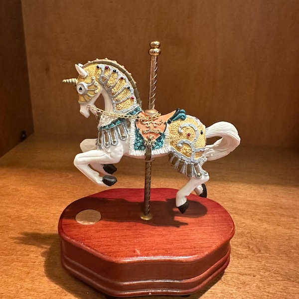 Vintage G. Lama Musical Unicorn Carousel – Plays Carousel Waltz – Porcelain Style Figurine