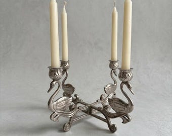 Vintage Godinger Silver Plated 4-Arm Swan Candelabra Centerpiece