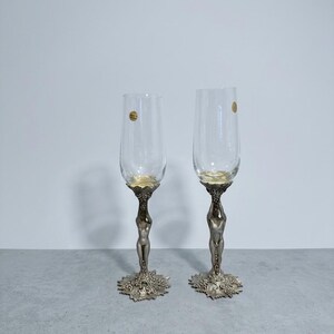 Vintage 1985 Carmel Studios Pewter Cherub Champagne Flutes – Set of 2