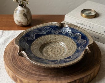 Studio Pottery Blue Wave Stoneware Bowl - Indigo Street Pottery Arizona-stamped Rich