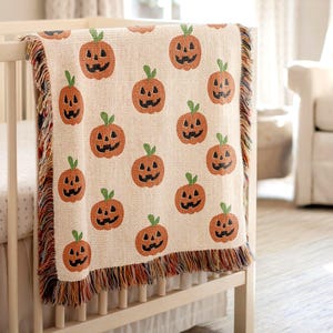 Manta tejida retro vintage de calabaza espeluznante para Halloween, tapiz tejido vintage de calabaza para Halloween, tapiz aterrador de Halloween