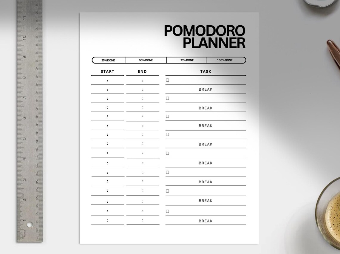 Printable Productivity Timer Log; Pomodoro Technique Planner; Study Log ...