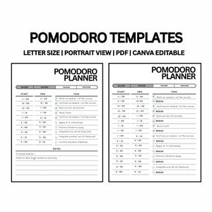 Pomodoro Technique Planner Template | Printable Productivity Timer Log | Digital Download PDF| Focus Timer Sheet | Study & Work Time Tracker