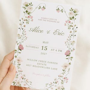 Whimsical Wildflower Wedding Invitation | Editable Canva Template | Printable Digital Download