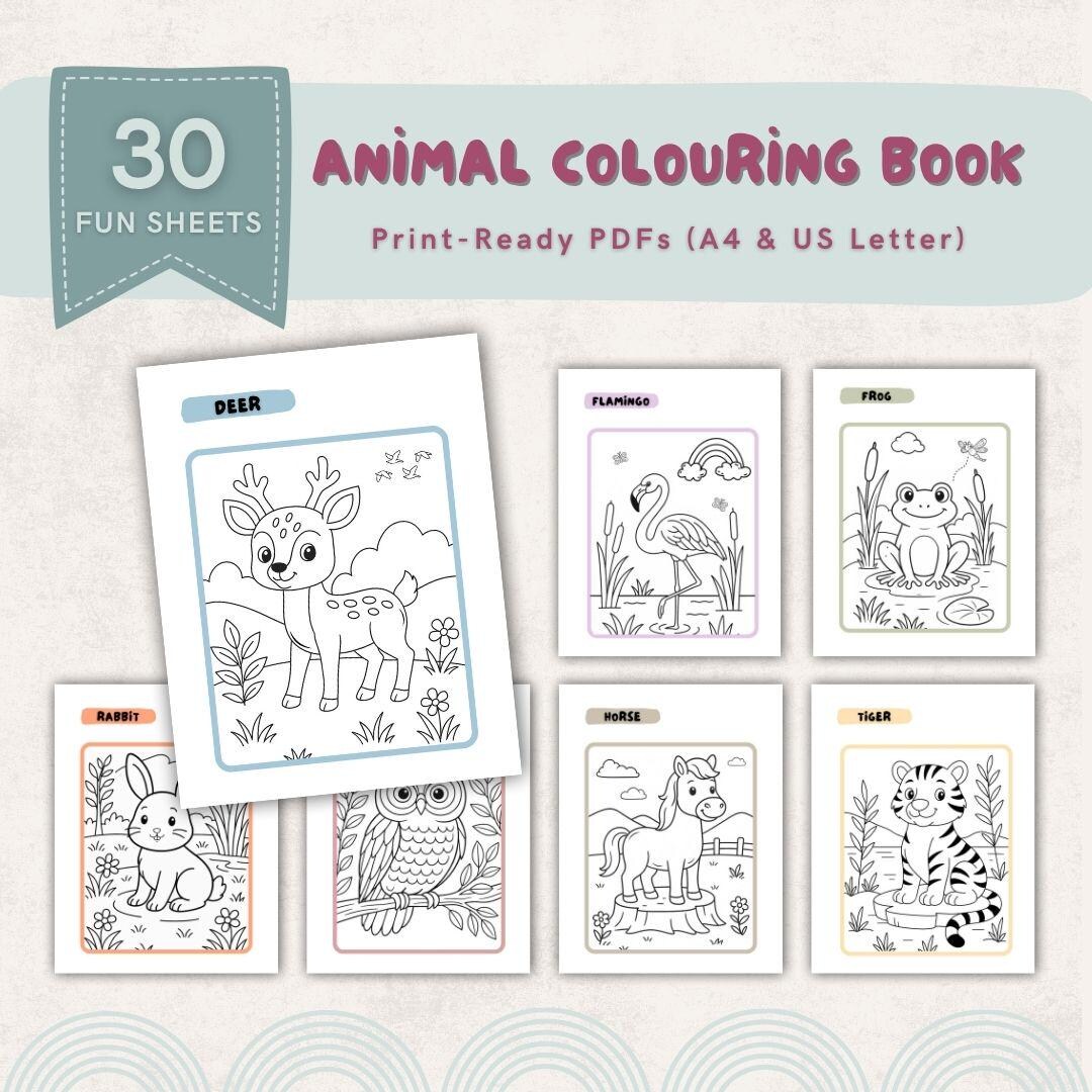 Kids Animal Coloring Pages | 30 Cute Animals Printable | Fun Colouring ...