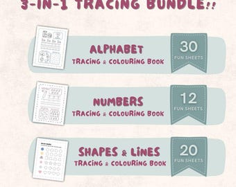 Preschool Tracing Bundle | ABC, 123 and Shapes & Lines TracingAndColouring Book | Early Learning Printable | Instant Download