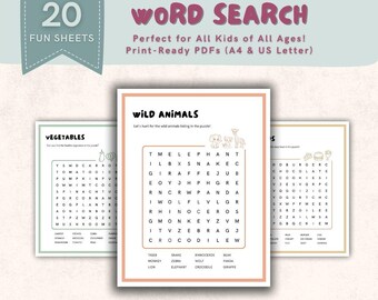 Kids Word Search Printable | 20 Fun and Cute Puzzle Pages | Exciting Educational Activity for Classroom, Homeschool & Parties