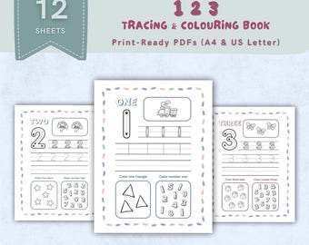 Kids Number Tracing Printable | 1-10 Tracing & Colouring Book | Fun Preschool Activity | Instant Download
