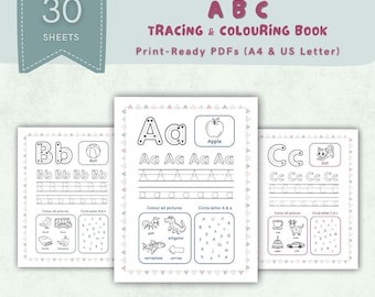 Kids ABC Alphabet Tracing Printable | A-Z Tracing & Colouring Book | Preschool and Homeschool Activity | Instant Download