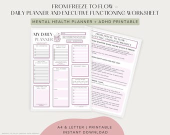 From Freeze to Flow Kit – Daily Planner + Executive Functioning Worksheet for ADHD, Burnout & Mental Health | Printable PDF