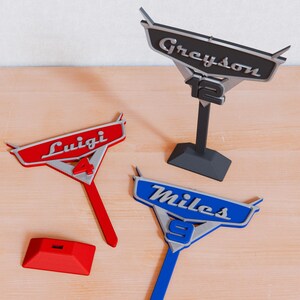 Custom 3D Cake Topper. Race Cars Style. For Kids Birthday Party. Personalize with name and age or any text.