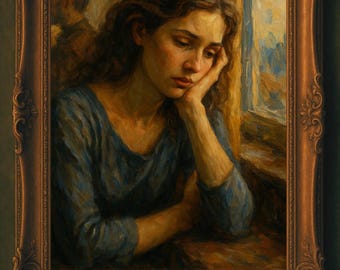 Romantic Portrait Art Print: Melancholy Woman in Blue (Digital Download)