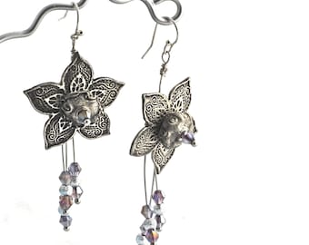 Sterling Silver Floral Earrings With Amethyst Sparkle