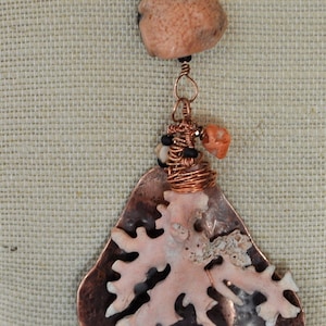 Natural Angel Skin Coral (Rare) and Copper Pendant