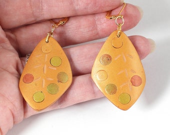 Classy Colored Dots in Gold Diamond Shaped Dangle Earrings