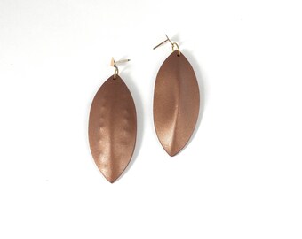 Bronze Color Hollow Pods Dangle from Small Gold Triangular Studs