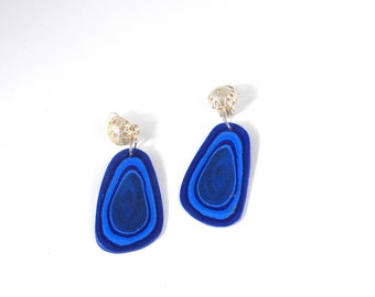 Shades of Blue Teardrop  Earrings Dangle from Silver Filigree Ear Clips