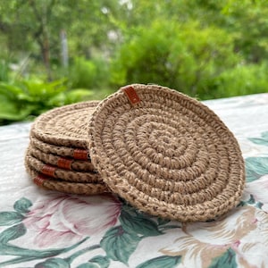 Handmade Jute Crochet Coasters: Rustic Boho Table Decor, Set of 4/6/8