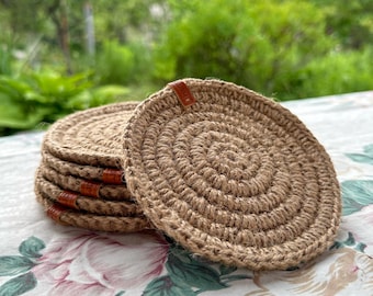 Handmade Jute Coasters Set of 4/6/8, Natural Woven Drink Coasters, Rustic Table Decor