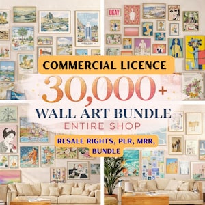 VENTA DE TODA LA TIENDA Licencia Mrr y Prl Conjunto de arte de pared imprimible / Pósteres de 300 dpi / Paquete de pared de galería / Arte vintage y moderno / Arte maximalista