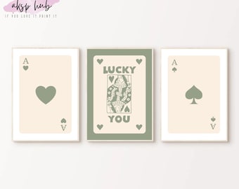 Playing Card Wall Art Set of 3: Vintage Poker Prints, Ace & King (Digital Download)