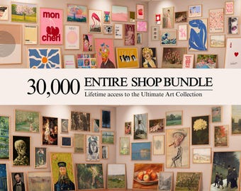 Paquete de 30 000 obras de arte imprimibles para pared, enorme colección de arte digital para pared, juego de pósteres modernos vintage, arte estético imprimible, descarga instantánea de impresiones