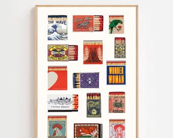 Vintage Matchbox Print, Trendy Matches Poster, Retro Matchbook Wall Art, Bar Cart Aesthetic Print for Apartment, Instant Digital Download