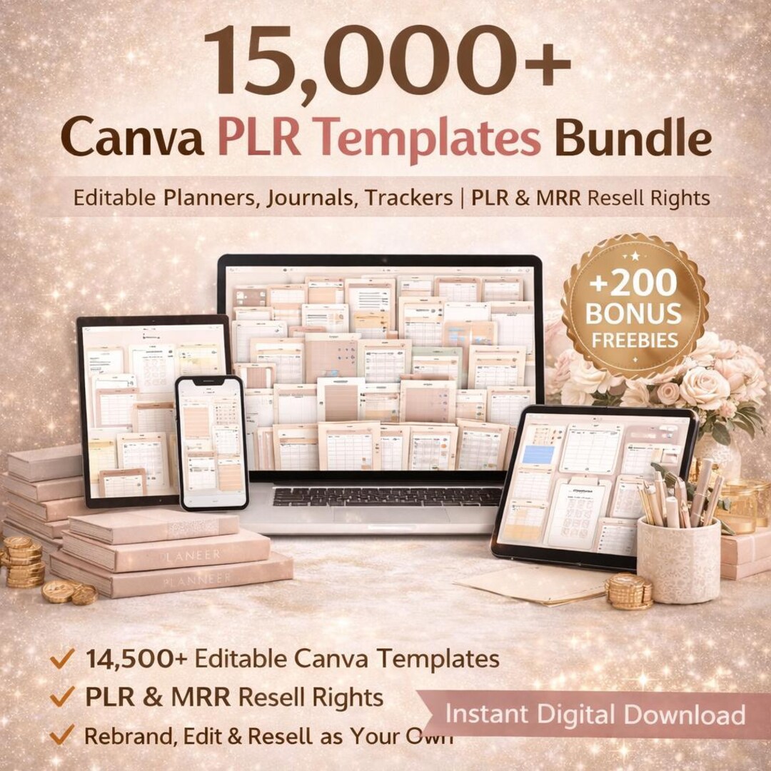 14500+ Canva PLR Templates Bundle | Editable Planner Journal Tracker ...