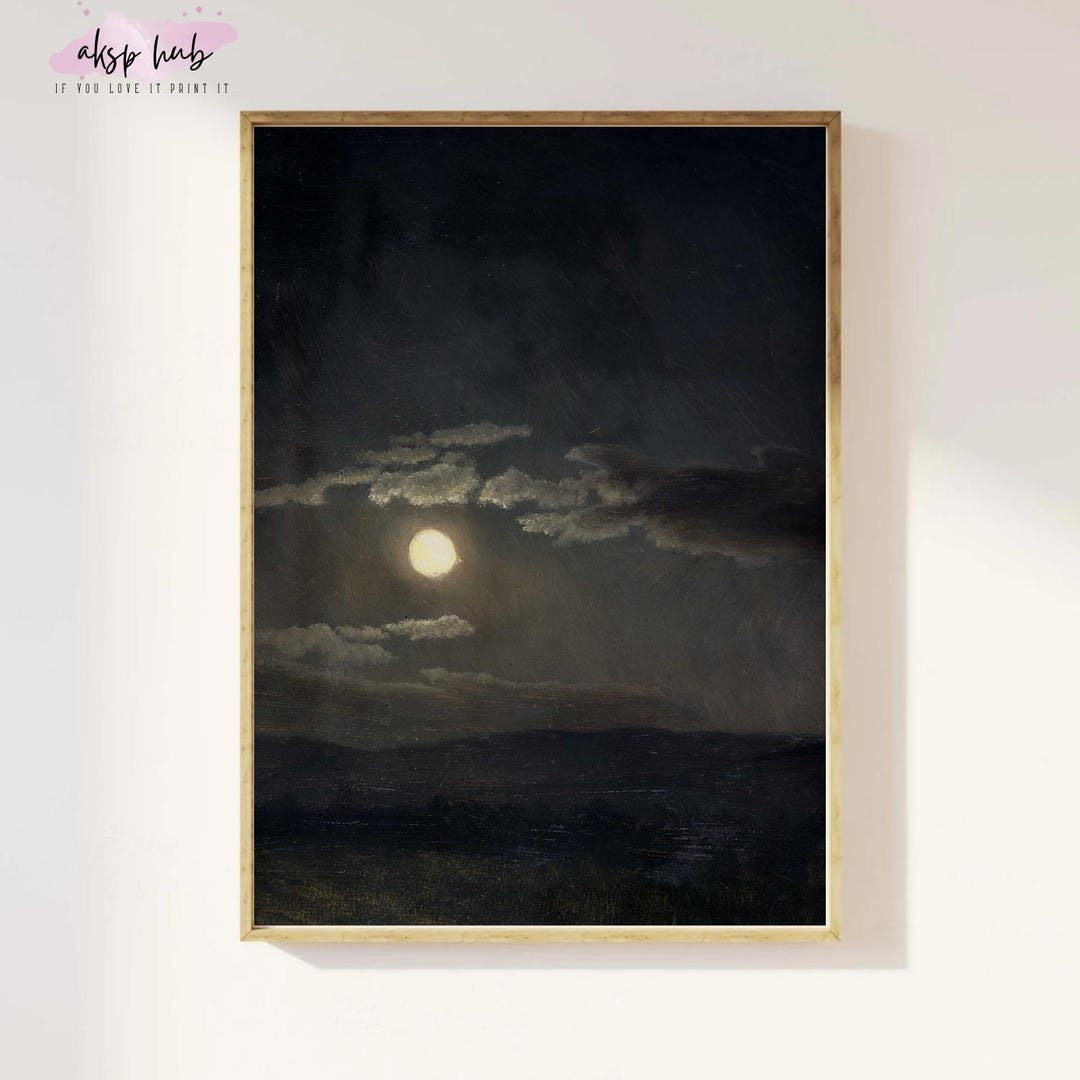Vintage Moonlit Landscape Art Print – Moody Night Sky (digital Download ...