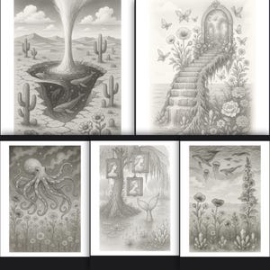 Surreal Ocean Gem Coloring Pages: Fantasy Art - 5 Printable Designs PDF Download (No Zipped Files!)