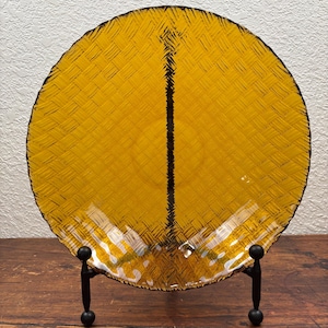 Vintage Amber Glass Bowl - Mid Century Modern Textured Serving Dish - Retro Scalloped Edge Glassware -Collectible Tableware