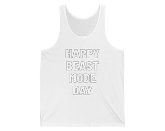 Unisex Jersey Tank Happy Beast Mode Day Fitness Apparel, Workout Top, Gift for Gym Lovers, Activewear, Sporty Style