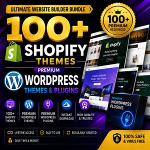 100+ Shopify Themes Bundle | Premium WordPress Themes & Plugins | Website Templates | E-Commerce Website Design | Digital Download