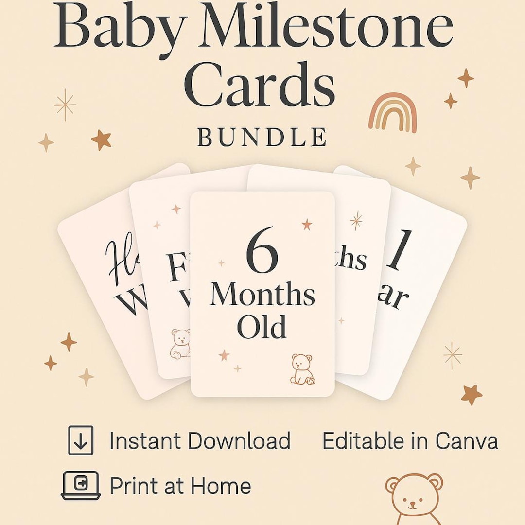 Boho Baby Milestone Cards: Editable Canva Templates (digital Download ...