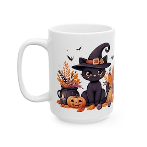 Witchy Cat Mug, Halloween Coffee Cup, Cute Cat Mug, Black Cat Tea Mug, Spooky Kitty Mug, Halloween Gifts for Cat Lovers