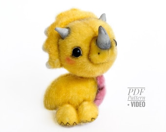 Styracosaurs PDF sewing pattern, Video tutorial DIY stuffed toy pattern, DIY Dino dinosaur triceratops pattern easy to follow by TSminibears