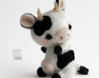 Cow - PDF sewing pattern,  artist pattern, stuffed toy tutorials, soft animal, soft toy diy craft kit for adults  gift by TSminibears