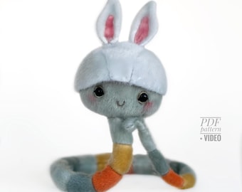 Snake PDF sewing pattern Video tutorial DIY stuffed toy pattern kids toy pattern easy to sew gift for creative friend
