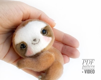 Sloth - PDF sewing pattern Video tutorial DIY stuffed toy pattern DIY sloth toy pattern for adults easy to sew for beginners TSminibears