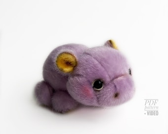 Hippo PDF sewing pattern Video tutorial Hippopotamus DIY stuffed toy pattern kids toy pattern easy to sew
