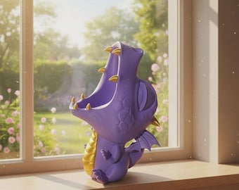 Purple Gold Dragon Figurine Succulent Planter, Whimsical Home Decor Made in USA