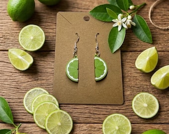 Small Lime Slice Dangle Earrings Zesty Fruit Jewelry Gift Fleshy Squeezed