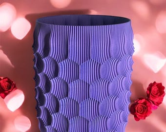 Unique Purple Blue Vase Modern Scalloped Texture Sculptural Home Decor New