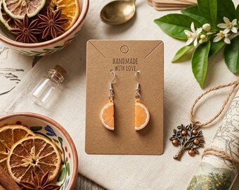 Handmade Orange Slice Dangle Earrings Fresh Fruit Jewelry Silver Plated Hooks