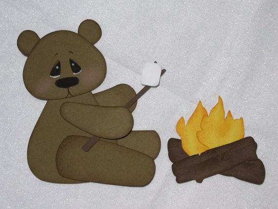 Items similar to SALE- Bear roasting marshmallow over campfire paper ...