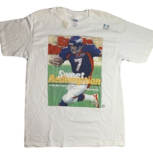 NWT Mens Vintage Front Page Sports John Elway Denver Broncos Super Bowl T Shirt
