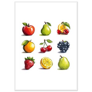 Poster con cornice in carta opaca classica raffigurante frutta in legno